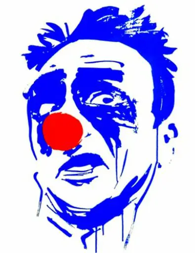 MIMI the ClowN, artiste street art à Lille, portrait bleu au nez rouge